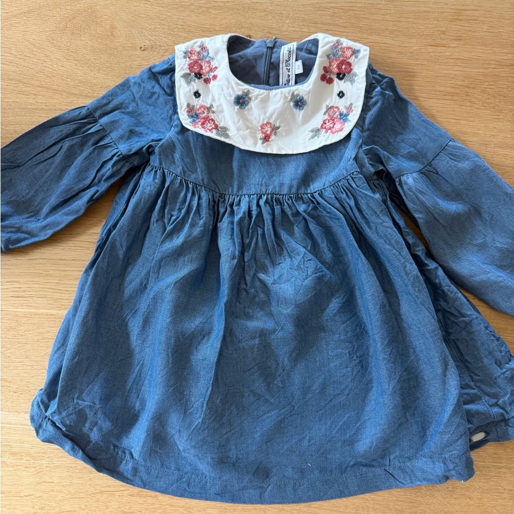 Tartine et Chocolat Blue Dress with Embroidered White Collar